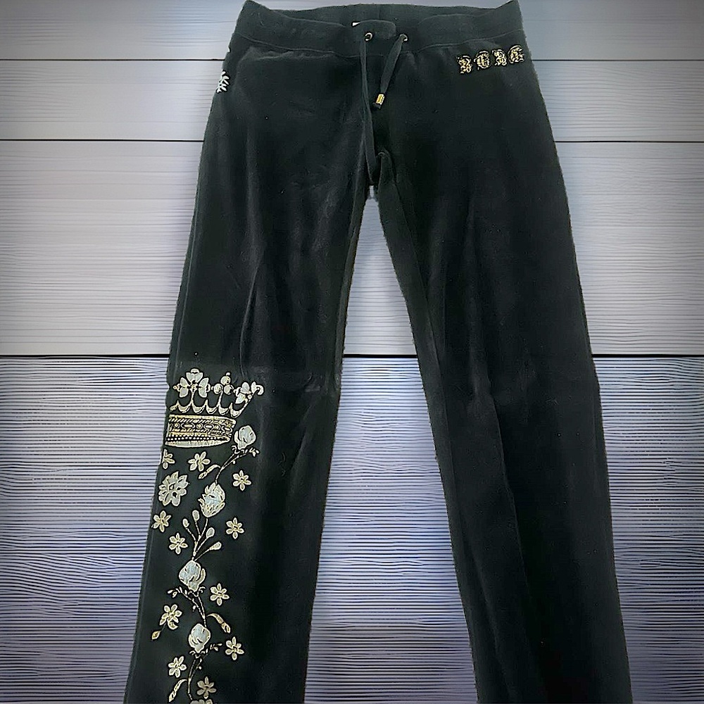 Bcbg vintage black embellished velour pants